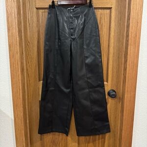 Commense Black Faux Leather Wide-Leg Pants High Waist Minimalist Chic S